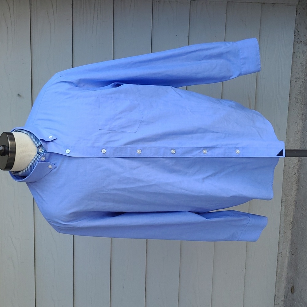 UNTUCKIT Wrinkle Free Cotton Light French Blue Solid Sz XXL Short Sleeve Mens Sh